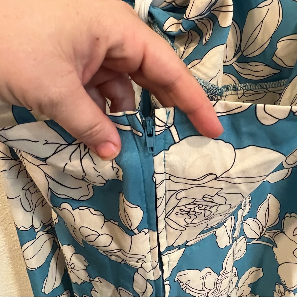 Unique Vintage blue & white floral bouquet swing halter dress size 1X/16 pockets - Picture 10 of 13